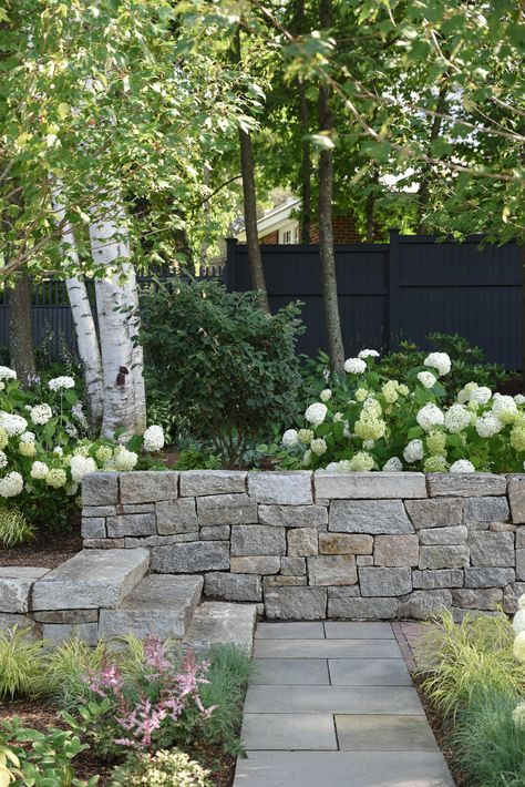 Stone Walls Garden, Stone Retaining Wall, Landscaping Retaining Walls, Landscape Construction, Garden Landscape Design, Back Garden, Retaining Wall, Backyard Design, Stone Wall