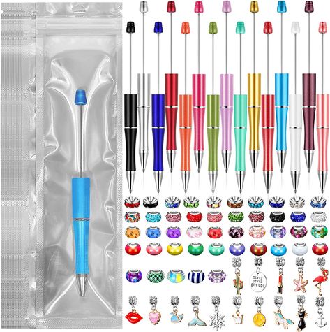 Amazon.com: 15 Pcs Beadable Pens Christmas Assorted Bead Pens DIY Ballpoint Beaded Pens with 60 Charm Beads Pendants Beads Spacer Bead 15 Pen Packaging Bags for Gift Business Office School (Classic) : Office Products Bead Pens Diy, Pen Packaging, Bead Pens, Beadable Pens, Pen Diy, Beaded Pens, Bead Bar, Classic Office, Packaging Bags