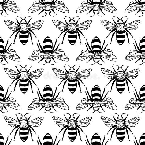 Vector Seamless Pattern with Bees, Leaves and Flowers. Black and Yellow Texture. Stock Vector - Illustration of honeybee, honey: 98744068 Insect Images, Black And White Texture, Yellow Texture, Animal Body Parts, Bee Printables, Quilting Blocks, Yellow Textures, Flowers Black, Download Image