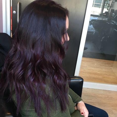 Deep plum purple beach waved hair Deep Plum Balayage, Dark Purple Hair Pale Skin, Beach Waved Hair, Deep Plum Hair Color, Purple Hair Tips, Deep Plum Hair, Waved Hair, Hair Color Plum, Fall Winter Hair Color