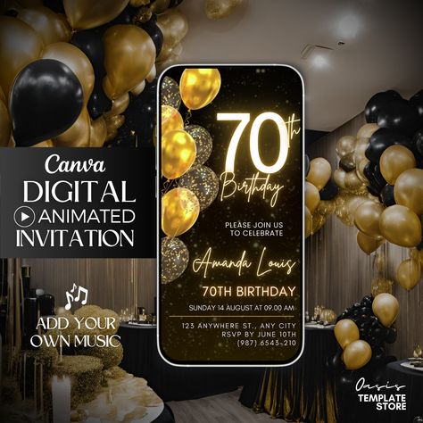 Digital Seventy 70th Birthday video Invitation, 70th animated invite, 70th editable invitation party, Gold Balloons Glitter Invitation Birthday Video Invitation, Glitter Invitations, Birthday Video, Invitation Party, Video Invitation, Electronic Invitations, Dinner Invitations, Gold Balloons