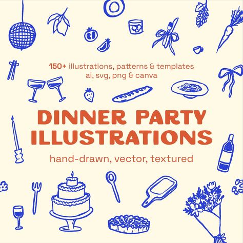 Dinner Party Illustration, Dinner Party Design, Brand Planning, Party Design Poster, Party Illustration, Friends Illustration, Seating Cards, You're Invited, Special Dinner