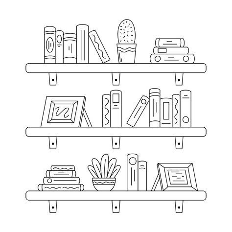 Free Vector | Free vector hand drawn shelf outline illustration Shelves Illustration, Shelf Illustration, Shelf Drawing, Sticky Business, Bujo 2025, Diary Inspiration, Book Reading Journal, Background Cartoon, Desain Pantry