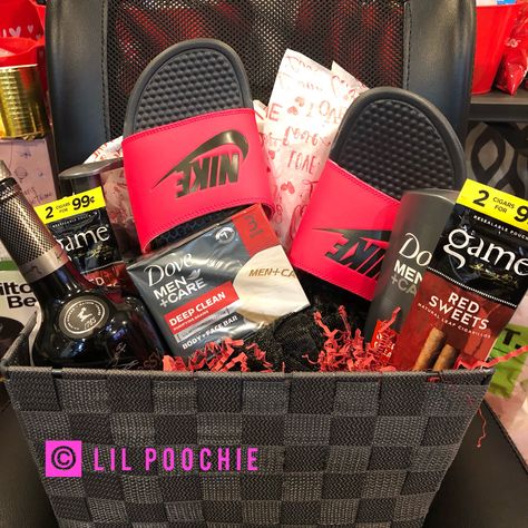 Gift Basket For Stud Girlfriend, Valentines Day Gift Baskets For Couples, Red Themed Gift Basket For Him, Mens Valentines Day Gifts Basket, Valentine Baskets For Him, Men’s Valentines Basket, Valentine’s Day Basket For Him, Birthday Basket Ideas For Him, Men Valentine's Gift Baskets