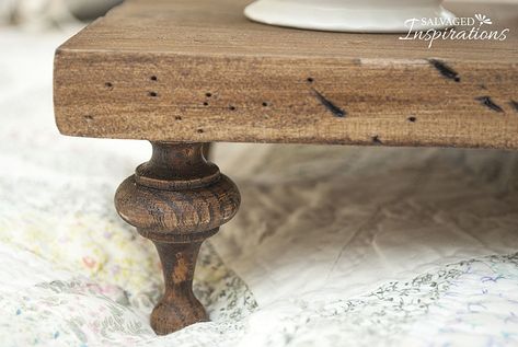 DIY Salvaged Wood Tray-Riser - Salvaged Inspirations Restaining Wood Furniture, Wood Furniture Projects, Wood Furniture Cleaner, Woodworking Project Ideas, Unique Wood Furniture, Raw Wood Furniture, Diy Reclaimed Wood, Reclaimed Wood Tray, Handmade Wood Furniture