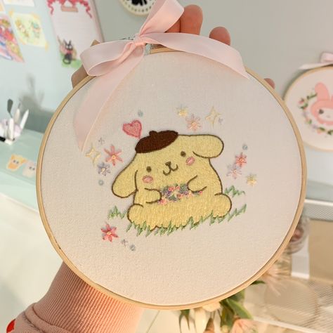 Sanrio Embroidery Pattern, Ideas De Bordado Aesthetic, Anime Hand Embroidery, Hand Embroidery Ideas, Sanrio Collection, Embroider Ideas, Anime Embroidery, Simple Hand Embroidery Patterns, Chain Stitch Embroidery