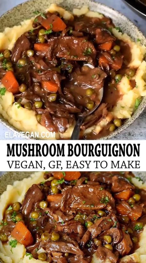 Vegan Mushroom Bourguignon, Mushroom Bourguignon, Resep Vegan, Vegan Mushroom, Tasty Vegetarian Recipes, India Food, Vegetarian Dinners, Vegan Cooking, Vegan Dinner Recipes