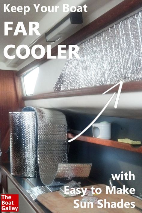 Keep your boat far cooler by putting these shades over the sunniest non-opening windows. Easy DIY project! Marine Knots, Boat Organization, Boat Interior Design, Boat Galley, Sailboat Interior, Boating Tips, Sailboat Living, Boat Restoration, Make A Boat