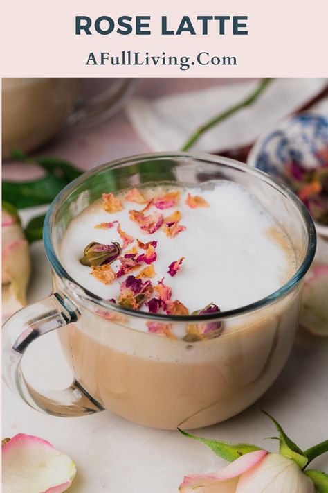 Skip the coffee shop, and make this delicious Rose Latte Recipe with homemade rose syrup, steamed milk, and espresso. Everyone's favorite flower makes for a lovely, delicate, and flavorful coffee drink filled with rose flavor. It's quick, easy, and the perfect way to treat yourself! #RoseLatte #SpringRecipes #CoffeeRecipe #Rose Rose Syrup Drinks, Spring Coffee Recipes, Fancy Coffee Recipes, Spring Drinks Coffee, Fae Food, Rose Latte Recipe, Spring Coffee Drinks, Rose Simple Syrup, Rose Syrup Recipe