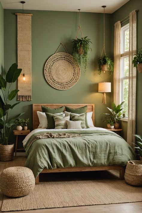 20 Sage Green Boho Style Bedroom Ideas That Rock – ToolzView Olive Green Black And Wood Bedroom, Olive Bedroom, Olive Green Bedrooms, Sage Bedroom, Serene Forest, Boho Bedroom Design, Ranch Homes, Sage Green Bedroom, Boho Style Bedroom