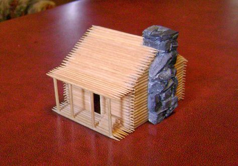 Old West Toothpick Town: Log cabin Tooth Pick Crafts, Toothpick House, Log Cabin Craft, Pictures Of Buildings, Toothpick Sculpture, Toothpick Crafts, Tree Carvings, Wood Log Crafts, Popsicle Stick Houses