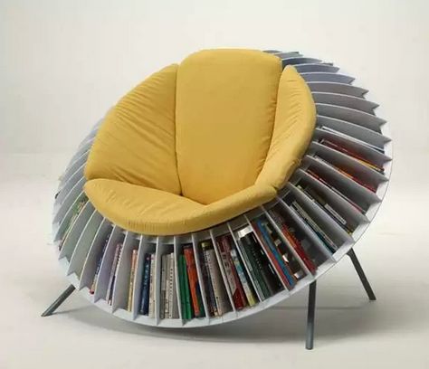 This sunflower book seat. | 22 Things That Belong In Every Bookworm's Dream Home Bookshelf Chair, Desain Pantry, Library Chair, Round Chair, Reading Chair, Cool Inventions, Cool Chairs, Book Shelf, Design Case