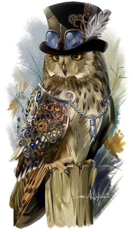 Steampunk owl Steampunk Animals, Steampunk Owls, Owl Art Print, Owl Artwork, Art Steampunk, Image Swag, Owls Drawing, Owl Pictures, Beautiful Owl