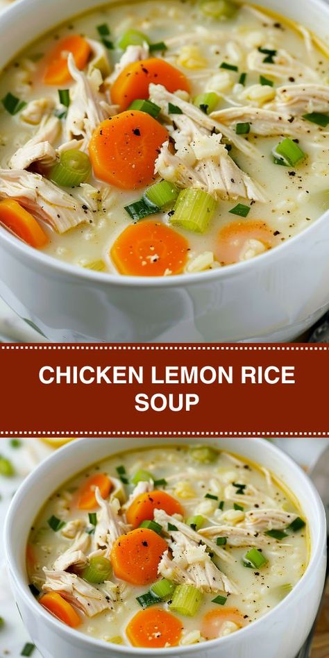 Looking for a hearty and comforting dish? Try our Chicken Lemon Rice Soup recipe! Packed with tender chicken, zesty lemon flavor, and wholesome rice, it's the perfect meal to warm you up on chilly days. Lemon Rice Soup Recipe, Lemon Chicken Rice Soup, Lemon Rice Soup, Chicken Lemon, Rice Soup Recipes, Flavored Rice, Lemon Rice, Skillet Dinners, Lemon Flavor