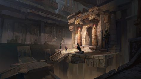 ancient tomb, Vincent 123 on ArtStation at https://www.artstation.com/artwork/LBdgw Dark Astrology, Egypt Concept Art, Ancient Sumerian, Ancient Tomb, Temple Ruins, Mystery Of History, Spiritual Beliefs, Matte Painting, Weird Creatures