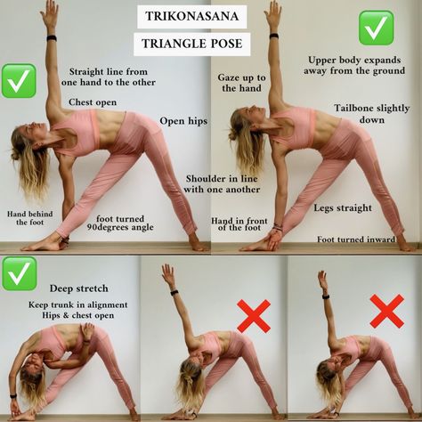 Alignment for Trikonasana-triangle pose #yogaposes #yoga #yogaforbeginners #yogaphotos #yogisofinstagram #yogastretches #yogapose Triangle Pose Yoga, Hata Yoga, Photo Yoga, Yoga Poses For 2, Arm Balance, Ashtanga Vinyasa Yoga, Balance Yoga, Triangle Pose, Yoga Anatomy