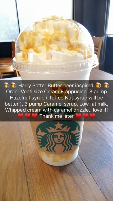 Harry Potter butter beer 🍺 inspired Starbucks drinks 😍 Menu Starbucks, Harry Potter Butter Beer, Starbucks Tea, Butter Beer, Secret Starbucks Recipes, Iced Starbucks Drinks, Healthy Starbucks Drinks, Secret Starbucks Drinks, Starbucks Secret Menu Drinks