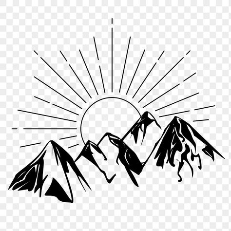 Sunset Mountains Drawing, Sunrise Clipart, Sunrise Illustration, Mountain Icon, Mountain Png, Sunrise Drawing, Odyssey Art, Mountain Outline, Nature Clipart