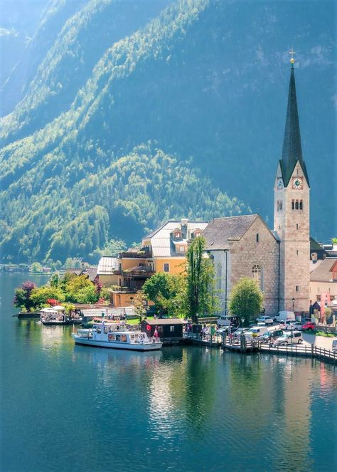 Hallstatt, Austria Austria Culture, Widget Pink, Hallstatt Austria, Summer Illustration, Austria, Switzerland, Germany, Travel, Pink