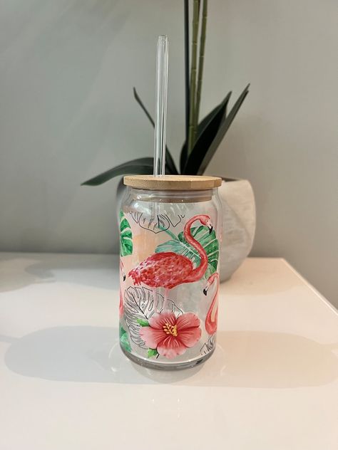 Cute Pink Flamingo Monstera Hibiscus Glass Coffee Cup With - Etsy Cup Plant, New Rochelle, Glass Coffee Cups, Plant Lover Gift, Boba Tea, Glass Straws, Cute Cups, Plant Mom, Plant Gifts