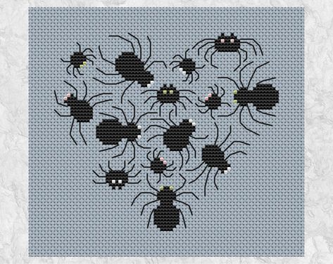 Cute Halloween Spider, Spider Heart, Heart Cross Stitch Pattern, Heart Cross Stitch, Spider Design, Small Cross Stitch, Cross Stitch Heart, Cross Stitches, Halloween Spider