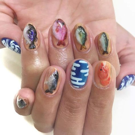 Fish Nail Art, Fish Nails, Cat Nail Art, Jelly Nail, Manicure Nail Designs, Trendy Nail Art Designs, Live Fish, Cat Nails, Manicures Designs