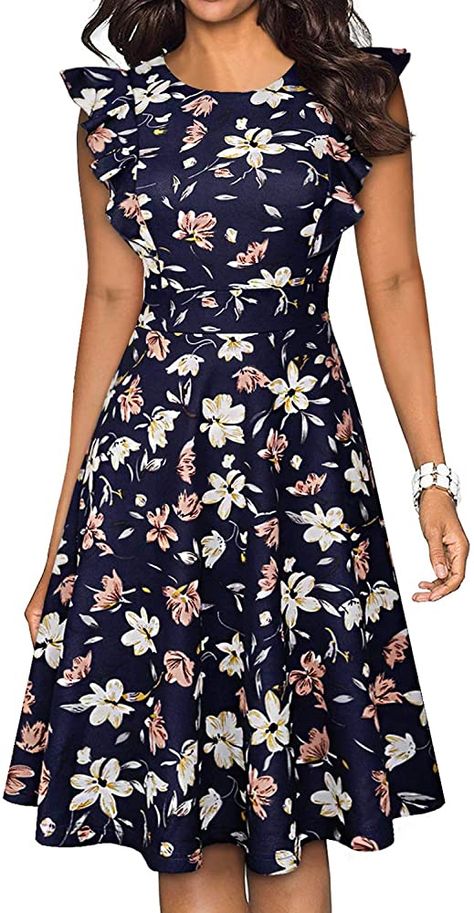 Amazon.com: YATHON - Vestidos de fiesta de cóctel casuales con volantes florales acampanados, estilo línea A para mujer., Classic, M : Ropa, Zapatos y Joyería Womens Lace Shorts, Robes Vintage, 파티 드레스, Elegant Embroidery, Party Summer, Vintage Inspired Dresses, Guest Dress, Mid Length Skirts, Sleeveless Tunic