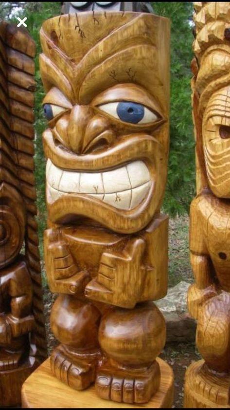 Tiki Pole, Totem Tiki, Tiki Faces, Tiki Head, Rockabilly Art, Tiki Statues, Tiki Bars, Tiki Decor, Tiki Totem