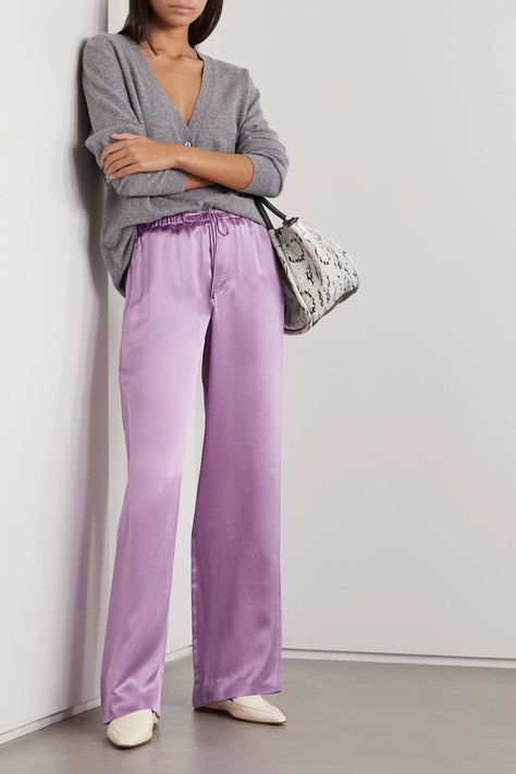 Silk Pants Outfit, Lavender Pants, Satin Pajama Pants, Vince Clothing, Long Pants Outfit, Lavender Silk, Satin Pants, Satin Pajamas, Silk Pants