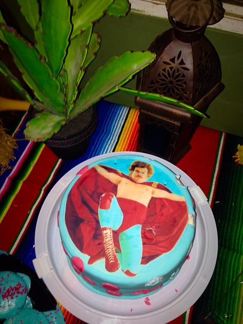 Nacho Libre Luchador Birthday Party Cake Nacho Libre Cake Ideas, Nacho Libre Cake, Lucha Libre Party, Edgy Bedroom, Nacho Party, Nacho Libre, Movie Decor, Kids Birthday Themes, Halloween Express