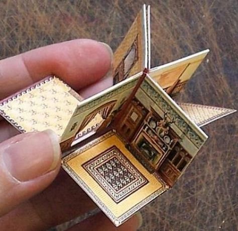 How To Make A Folding Dolls’ House Papercraft - Tutorial With Templates - by Open House Miniatures Hantverk Diy, Folding Origami, House Miniatures, Miniatures Tutorials, Miniature Houses, Miniature Crafts, Miniature Books, Handmade Books, Paper Houses