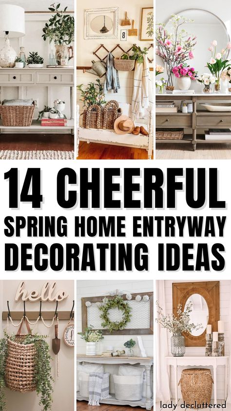 14 Cheerful Spring Home Entryway Decorating Ideas Spring Entry Table Decor Entryway, Spring Entryway Table Decor, March Home Decor Ideas, Whimsical Entryway, Easter Entryway Table Decor, Spring Entry Table Decor, Front Hall Decor, Tulip Table Decor, Spring House Decor