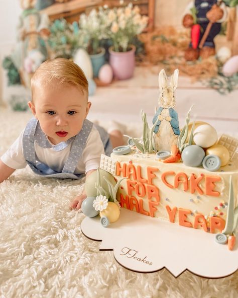 Newborn Birthday Cake, Half A Cake 6 Months, 6 Month Old Party Ideas, Half Birthday Cakes For Boys, 6 Month Half Birthday Ideas, Half Year Birthday Cakes 6 Months, Half Way To One Cake Boy, Half Cake Birthday 6 Months Boy, Cake For 6 Months