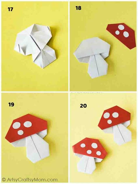 Practice your folding skills with this Easy Origami Mushroom Craft! Perfect for kids of all ages, as well as beginners to Origami! Origami Mushroom, Easy Origami For Kids, Cartoon Mushroom, Alice In Wonderland Crafts, Mushroom Plant, Mushroom Crafts, Cartoon Birds, How To Make Origami, Mushroom House