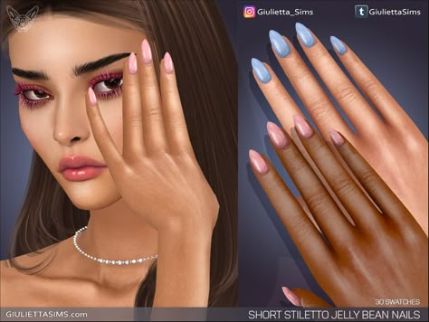 The Sims Resource - Short Stiletto Jelly Bean Nails Sims 4 Nails, Nail Signs, Short Stiletto, Sims 4 Piercings, Metal Horns, Sims 4 Studio, Jelly Bean, Kids Earrings, Sims Mods