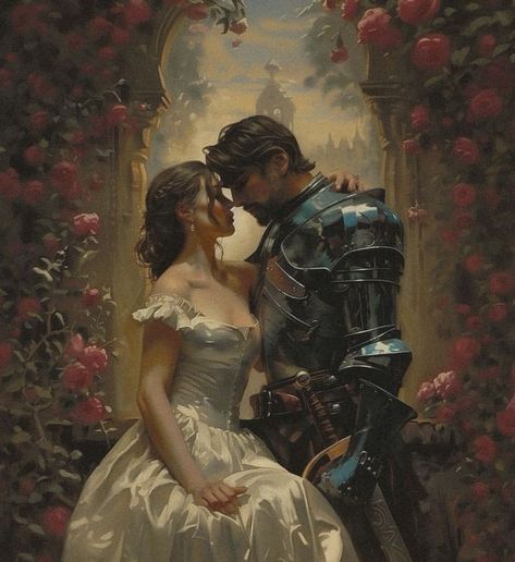 Knight And Princess, Medieval Romance, Fairytale Aesthetic, Fantasy Couples, Romance Art, Knight Art, Paintings I Love, Fantasy Aesthetic, Romantic Art