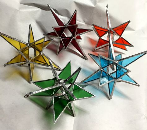 Contemporary Stained Glass Moravian Star 4x6 by PeaceLuvGlass Stained Glass Star, Moravian Star, Fiesta Colors, Mercury Glass Christmas Ornaments, Star Ornaments, Star Tree Topper, Stained Glass Christmas, Glass Stars, Feather Tree