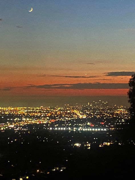 la view | moon | summer | night views | city lights | la city lights | la buildings Big City Lights, City View From Hill Night, Night City View From Mountain, City Lights Mountain View, Night Town City Lights, San Gabriel Mountains, Mountain City, Summer Nights, City Lights