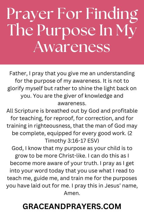 Offer this prayer for clarity and purpose in your awareness, inviting God's wisdom to help you navigate the depth of your understanding. May this awareness lead you to a life of compassion, service, and alignment with God’s will, enriching not only your own life but also the lives of those around you.  Explore more prayers for guidance, purpose, and the pursuit of a fulfilling life at Grace and Prayers. Prayers For Guidance, English Prayer, Warfare Prayers, Prayer For Guidance, Spiritual Warfare Prayers, Resurrection Sunday, Short Prayers, God's Wisdom, In Christ Alone