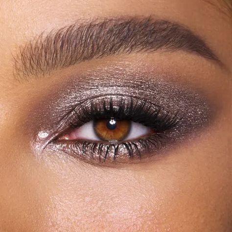 HYPNOTISING POP SHOTS Charlotte Tilbury Eyeshadow, Make Your Eyes Pop, Silver Eyeshadow, Magical Makeup, Sparkling Eyes, Single Eyeshadow, Silver Eye, Shimmer Eyeshadow, Brown Eyeshadow