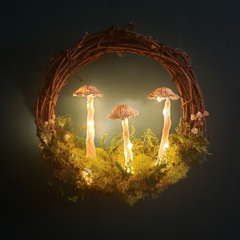 These light up mushrooms add whimsy and warmth to any room. Mushroom Wreath, Mushroom Lamps, Mushroom Crafts, Mushroom Lights, Fairy Forest, Mushroom Decor, Mushroom Lamp, Mushroom Art, Cute Little Things