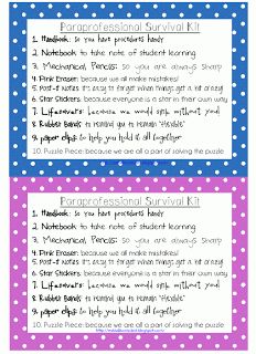 Paraprofessional Survival Kit.  Good for new staff, or beginning of the year (or any time, really). Camping Survival Kit, Paraprofessional Appreciation, Special Education Paraprofessional, Paraprofessional Gifts, Survival Kit Gifts, Survival Supplies, Survival Kits, Good Ideas, Diy Teacher Gifts