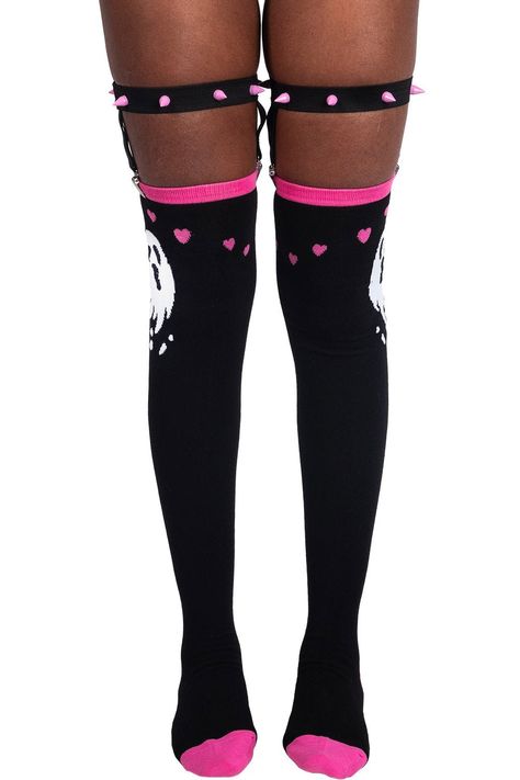 Ghosty & Hearts Garter Thigh High Socks Heart Garter, Silly Socks, Thigh High Socks, Garter Set, High Knees, Cute Socks, Long Socks, Tube Socks, Knee Socks