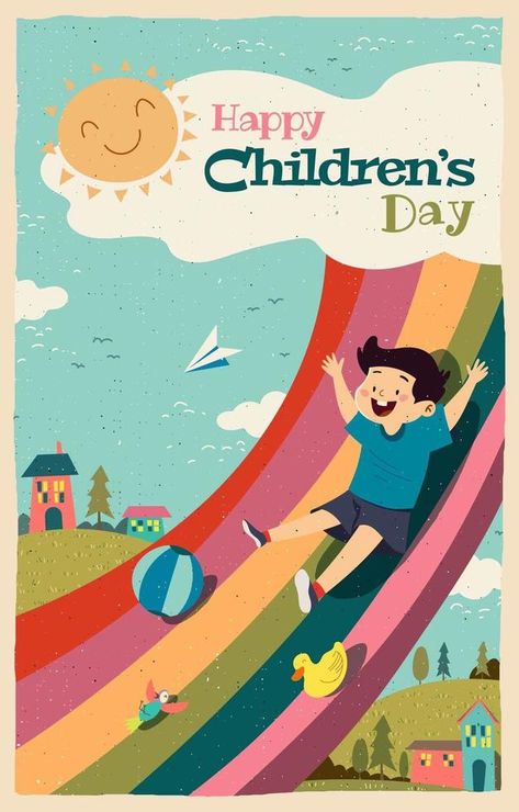 Children Playing Illustration, Slide Illustration, Hillsong Kids, Rainbow Crayon, Book Illustration Design, Happy Children's Day, Play School, School Communication, Children's Day