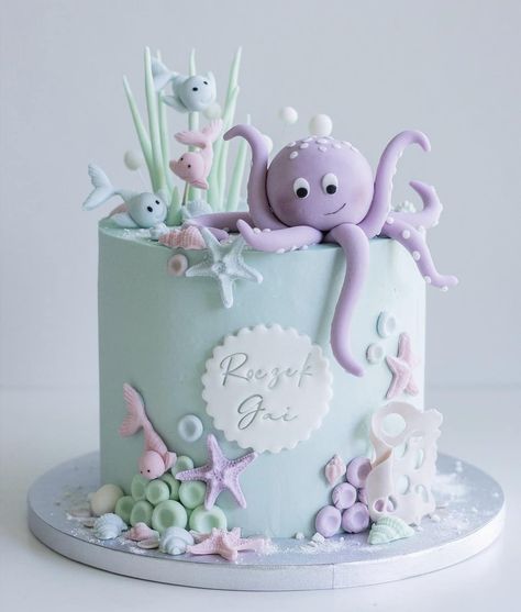 Sea Turtle Cake, Ocean Birthday Cakes, Ocean Birthday Party, Ocean Cakes, Pastel Baby Shower, Baby First Birthday Cake, Girly Cakes, Sea Cakes, Ocean Birthday