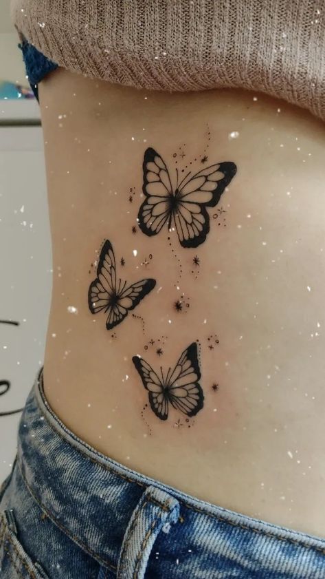 Butterfly Tattoos Inspiration Side Rib Butterfly Tattoo, Butterfly Scar Tattoo, Butterfly Rib Tattoos For Women, Butterflies On Stomach Tattoo, Stomach Butterfly Tattoo, Tattoo Ideas On Ribs, Butterfly Tattoo Stomach, Butterfly Tattoo Chest, Butterfly Stomach Tattoo