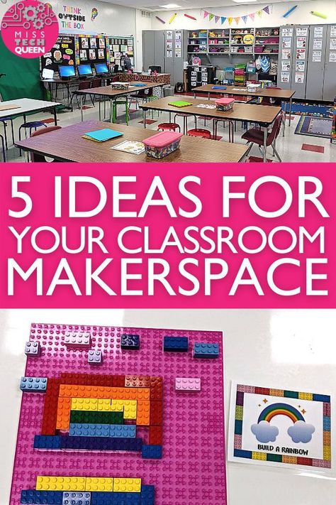 Come learn how to create a STEM Makerspace in your classroom! I have some tips and ideas for how you can have a functional and organized room for your elementary students. You will also learn what kind of activities, challenges, and projects your students can make. These simple hacks will make life easy throughout the year. Makerspace Ideas For Kindergarten, Kindergarten Makerspace Activities, Library Makerspace Ideas Elementary, Easy Makerspace Activities, Stem Class Decor, Makerspace Art Projects, Steam Lab Decor, Maker Space Activities, Makerspace Activities Elementary