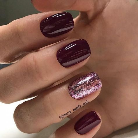 Burgundy Nail Designs, Dark Nail Designs, Short Nail Manicure, Wine Nails, Nails 2018, Fall Gel Nails, New Nail Designs, Gold Nail, Her Nails