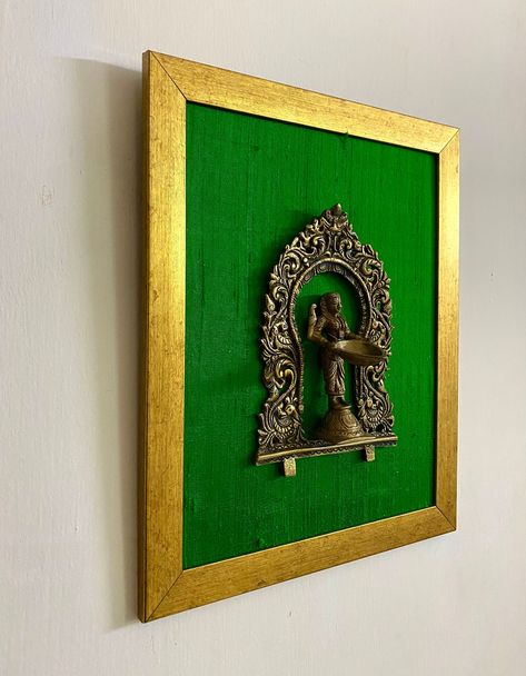 Brass Prabhawali and Deeplakshmi mounted on raw silk fabric . Home decor Wall decor Rajasthani Painting, Fabric Home Decor, Raw Silk Fabric, Home Decor Wall Hanging, Pooja Rooms, Indian Home, Indian Home Decor, Color Pencil Art, Brass Frame