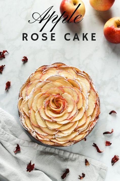 An easy and elegant Apple Rose Cake that is sure to impress your guests. With a moist crumb, speckled with shredded apples and topped with more slices of apples to form an edible rose. #applecake #elegantcake #easycakerecipe Rose Cake Recipe, Caramel Recipe, Apple Rose, Sliced Apples, Honey Caramel, Seasonal Fruit, Baked Fruit, Apple Roses, Italian Recipes Authentic